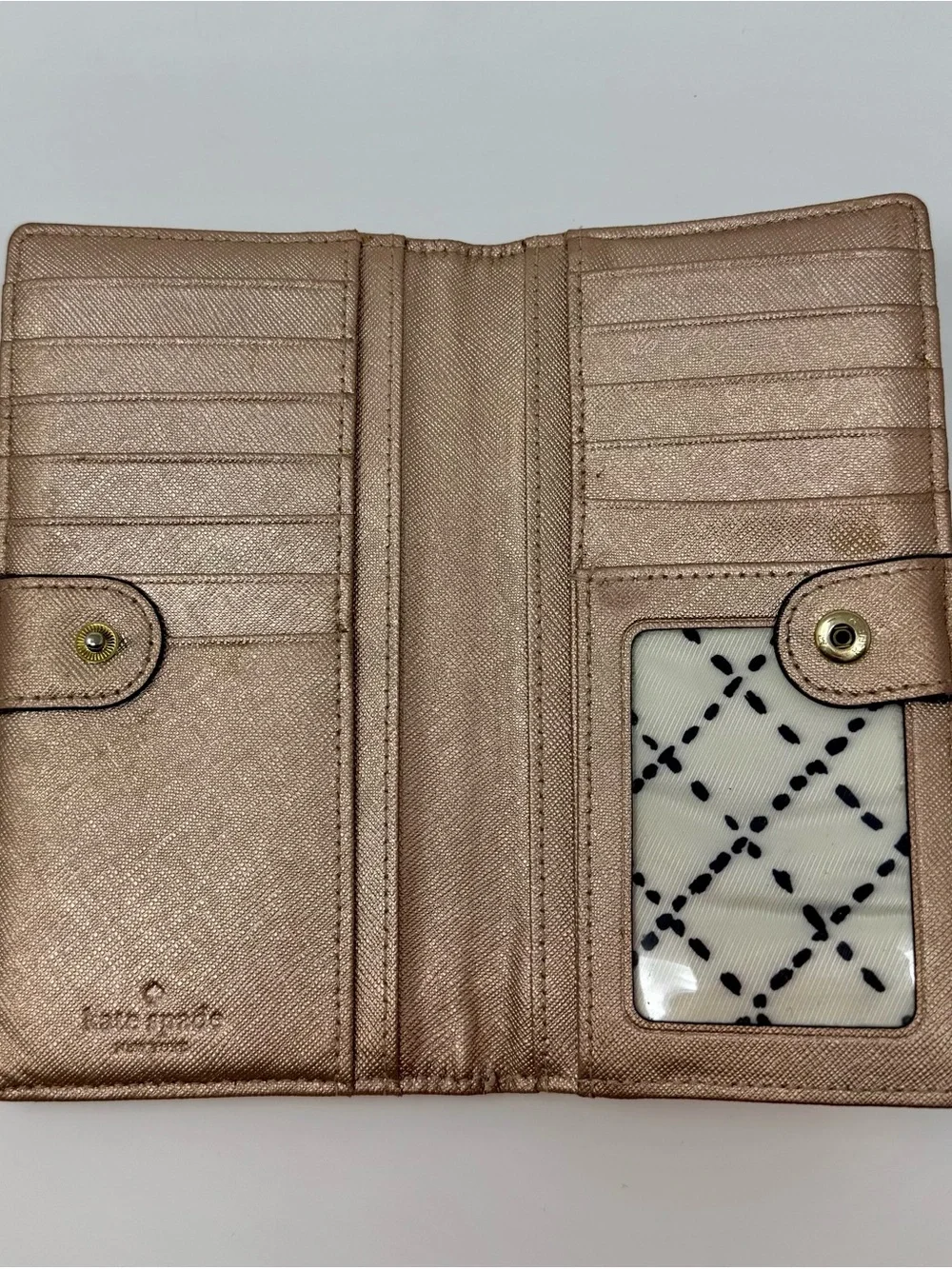 kate spade Metallic Rose Gold Saffiano Long Wallet -GUC